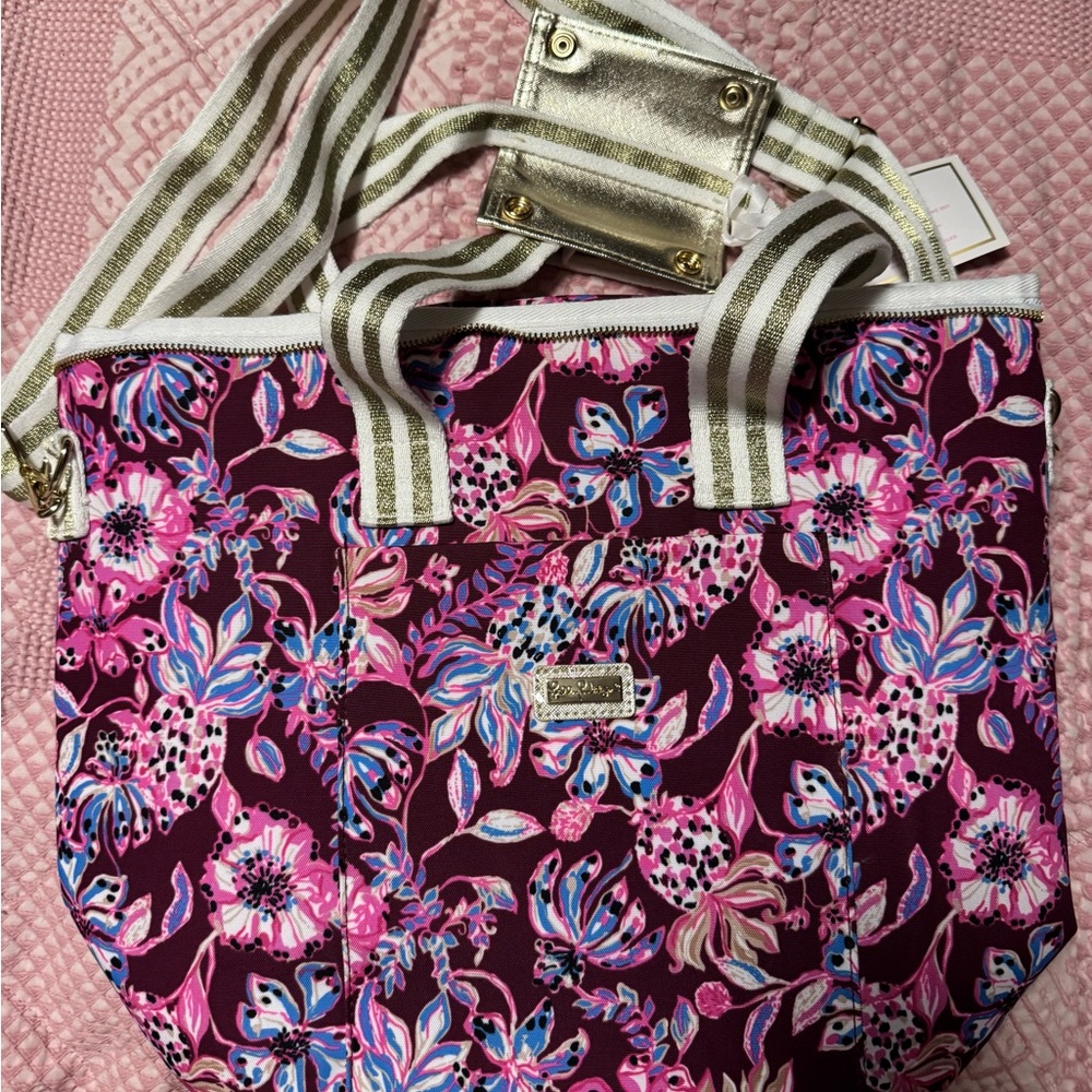 Lilly Pulitzer Floral Tote with Gold Straps